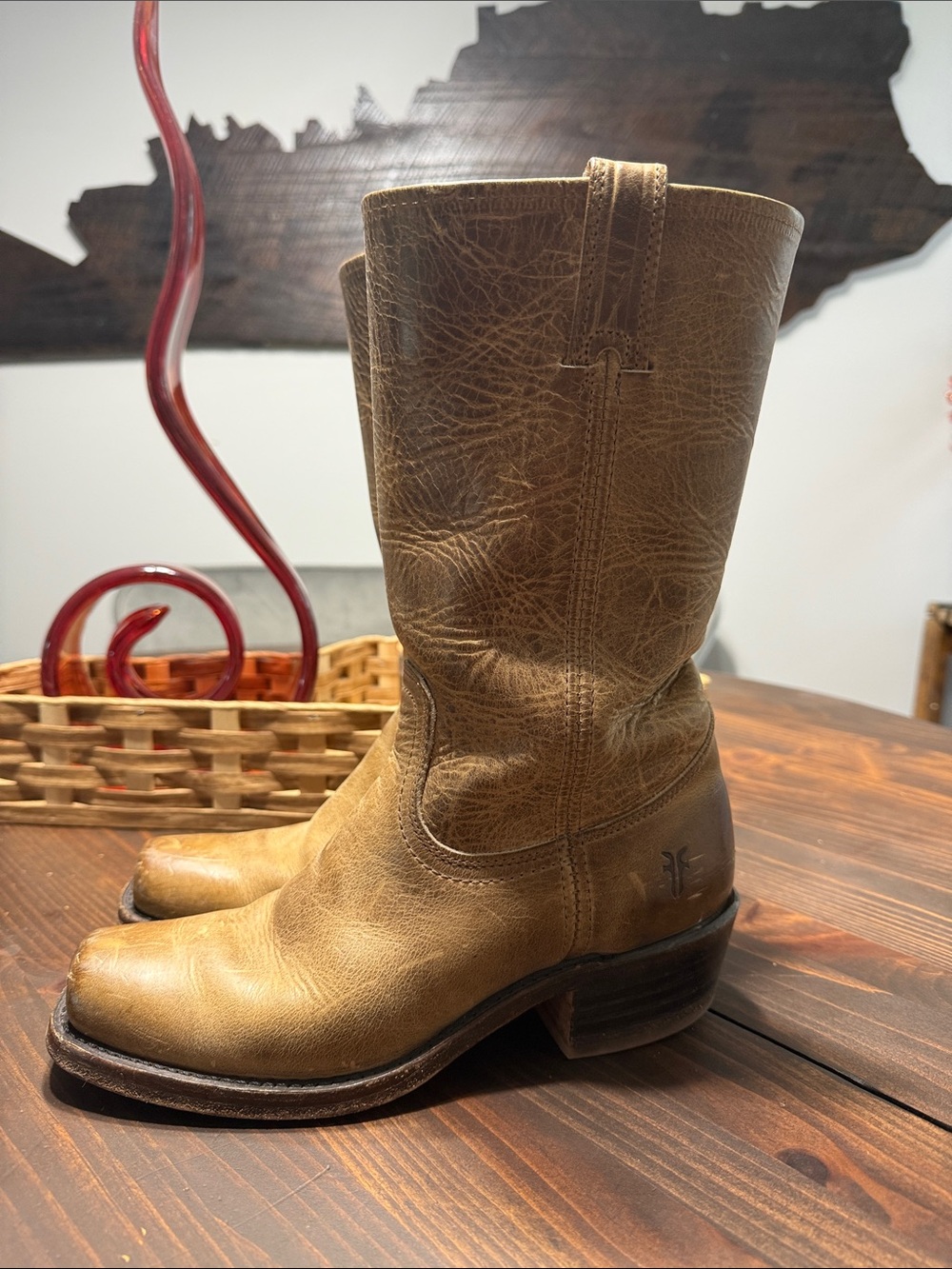 Frye Tan Leather Western Pull-On Boots